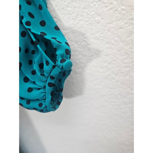 Vintage Pleated Belted Polka Dot Long Sleeve Modest Dress 16 - Picture 5 of 12